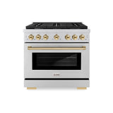 ZLINE Autograph Edition 36 in. 5.2 cu. ft. Paramount Dual Fuel Range with 6 Burner Gas Cooktop and Electric Convection Oven in Stainless Steel with Polished Gold Accents (SDRZ-36-G)