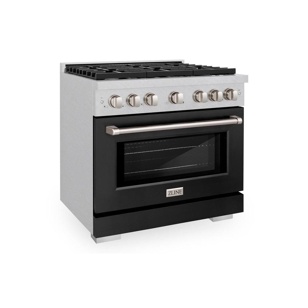 ZLINE 36 in. 5.2 cu. ft. Paramount Dual Fuel Range with 6 Burner Gas Cooktop and Electric Convection Oven in DuraSnow' Stainless Steel with Black Matte Door (SDRS-BLM-36)