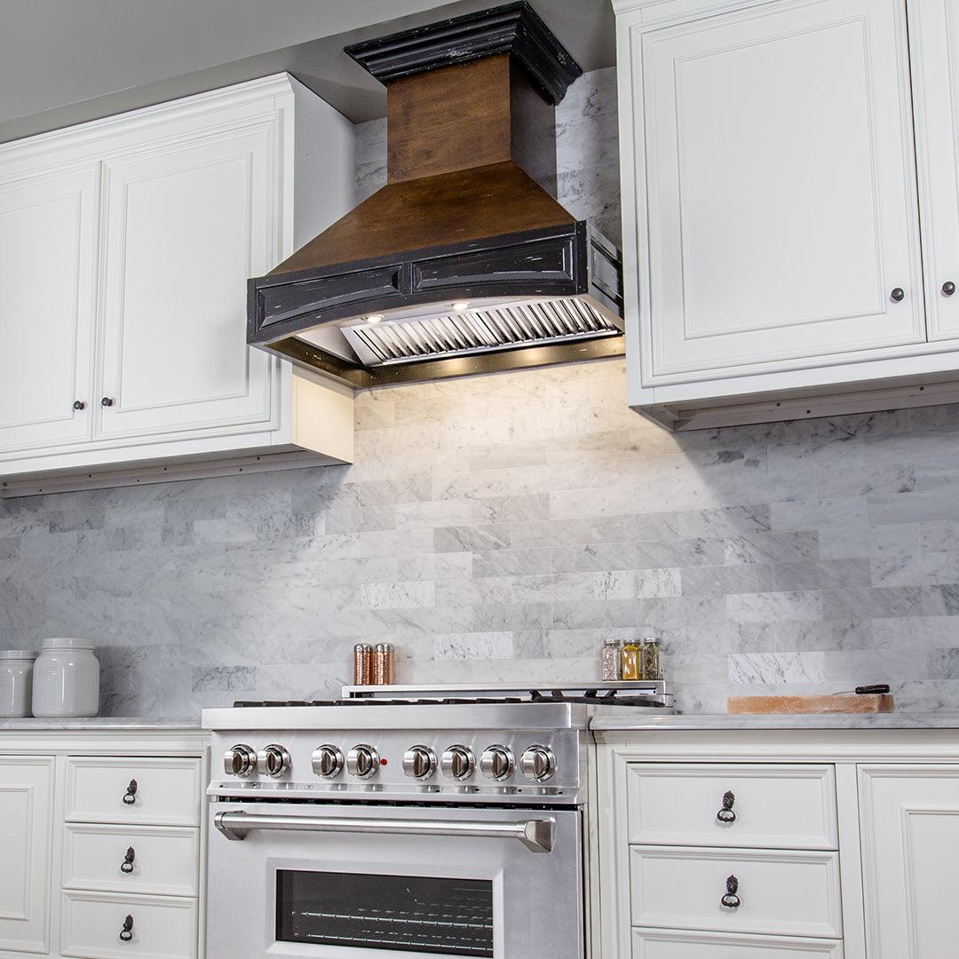 ZLINE Wooden Wall Mount Range Hood in Antigua and Walnut - Includes Remote Motor [Size: 42 Inch]