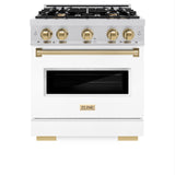 ZLINE Autograph Edition 30 in. 4.2 cu. ft. Classic Dual Fuel Range with 4 Burner Gas Cooktop and Electric Convection Oven in Stainless Steel with White Matte Door and Champagne Bronze Accents (CDRZ-WM-30-CB)