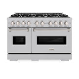 ZLINE 48 in. 6.7 cu. ft. Classic Double Oven Gas Range with 8 Burner Cooktop in DuraSnow' Stainless Steel (CGRS-48)