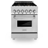 ZLINE 24 in. Professional Dual Fuel Range with Color Door Options (RA24) [Color: Stainless Steel with Brass Burners]