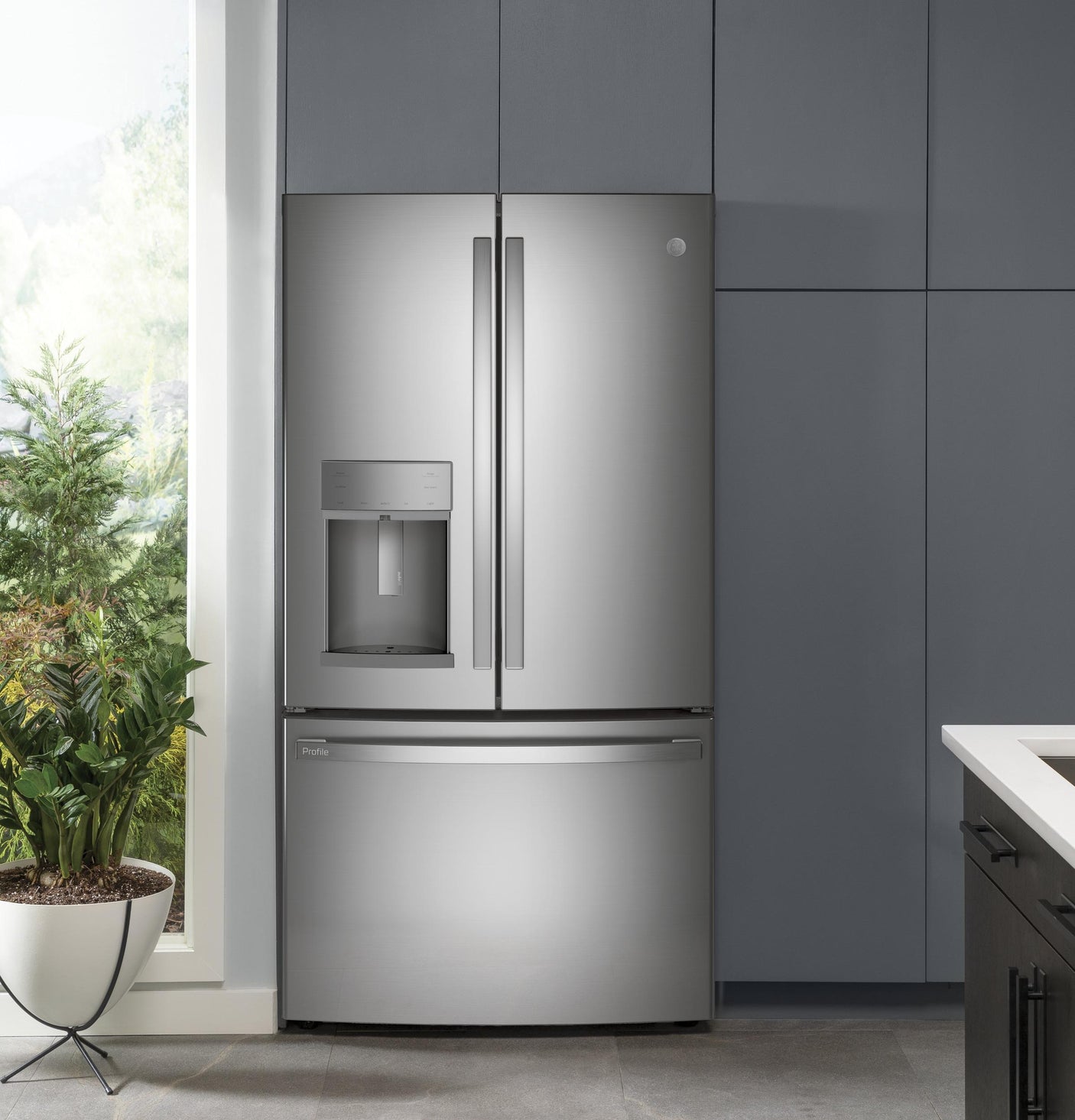 GE Profile™ 22.1 Cu. Ft. Counter-Depth Fingerprint Resistant French-Door Refrigerator with Door In Door and Hands-Free AutoFill