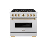 ZLINE Autograph Edition 36 in. 5.2 cu. ft. Classic Dual Fuel Range with 6 Burner Gas Cooktop and Electric Convection Oven in DuraSnow' Stainless Steel with Polished Gold Accents (CDRSZ-36-G)