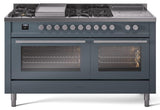 Professional Plus II 60 Inch Dual Fuel Liquid Propane Freestanding Range in Blue Grey with Trim