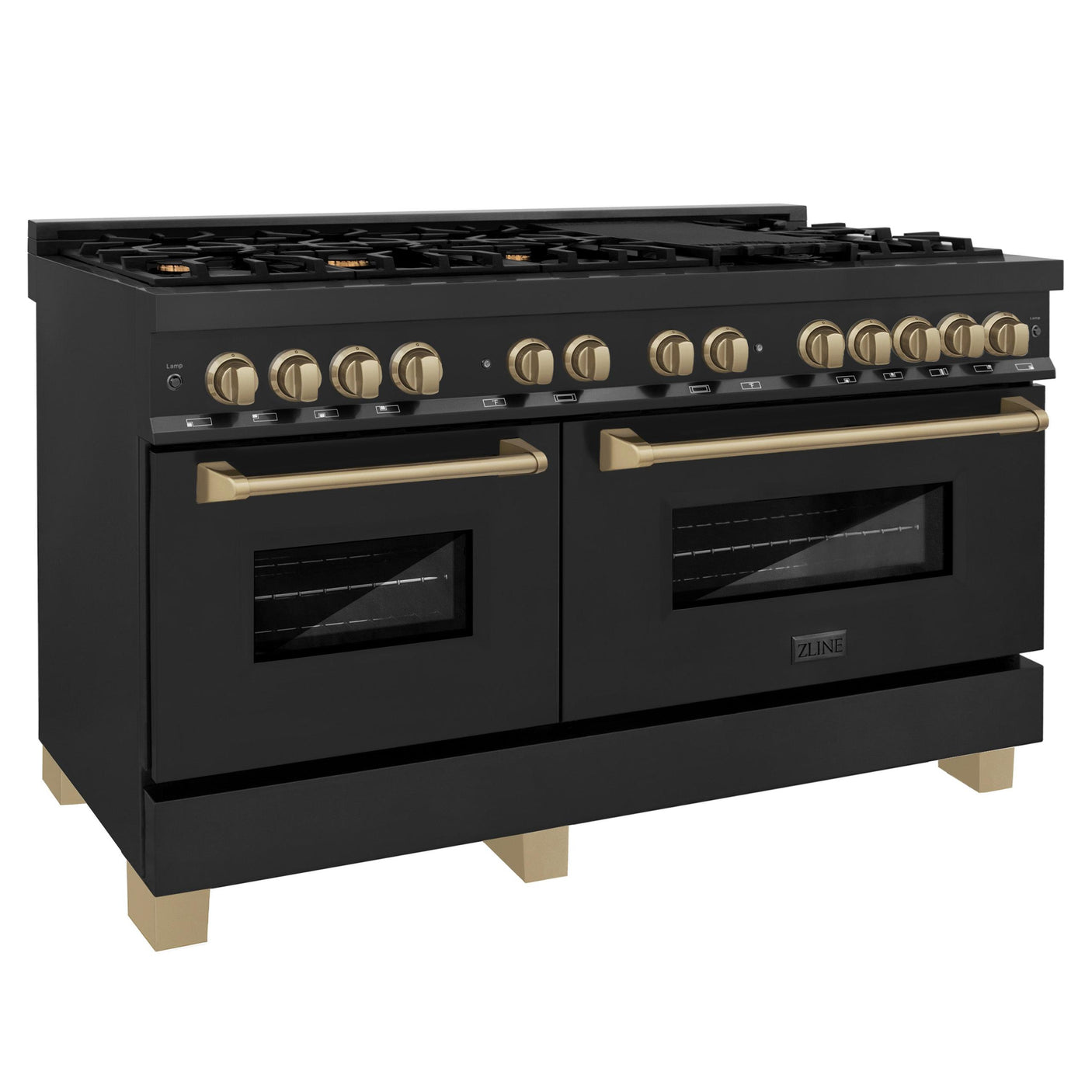 ZLINE Autograph Edition 60" 7.4 cu. ft. Dual Fuel Range with Gas Stove and Electric Oven in Black Stainless Steel with Accents (RABZ-60) [Color: Champagne Bronze]