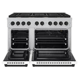 ZLINE Autograph Edition 48 in. 6.7 cu. ft. Paramount Double Oven Dual Fuel Range with 8 Burner Gas Cooktop in DuraSnow' Stainless Steel with White Matte Doors and Matte Black Accents (SDRSZ-WM-48-MB)