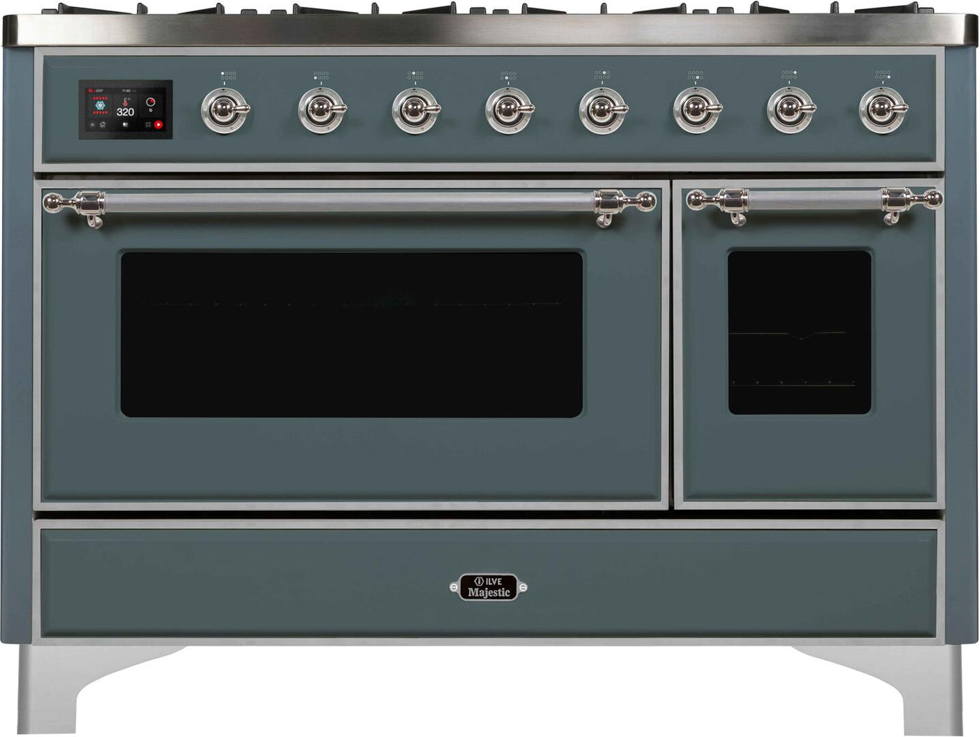 Majestic II 48 Inch Dual Fuel Liquid Propane Freestanding Range in Blue Grey with Chrome Trim