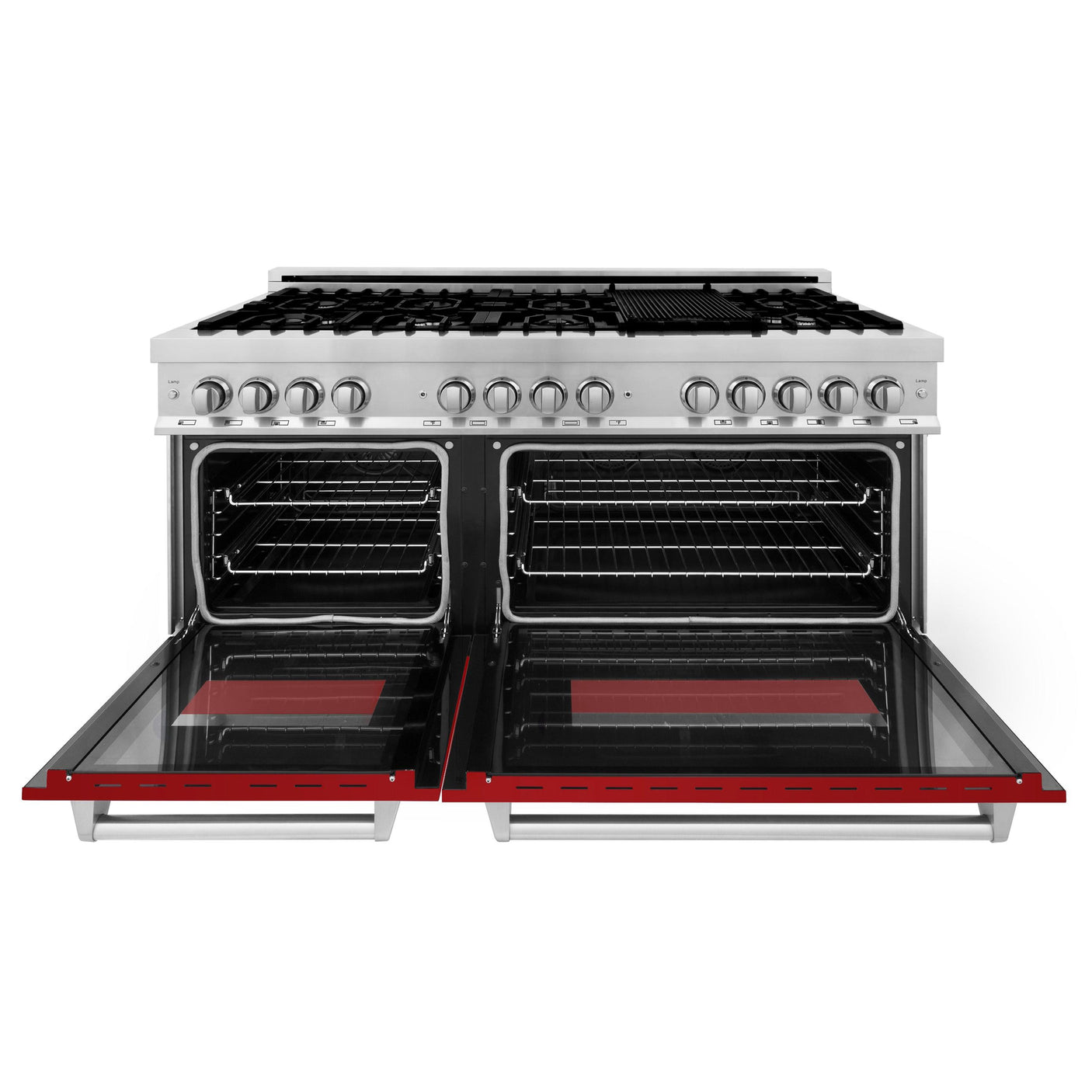 ZLINE 60 in. 7.4 cu. ft. Dual Fuel Range with Gas Stove and Electric Oven in Stainless Steel with Color Options (RA60) [Color: Red Gloss]