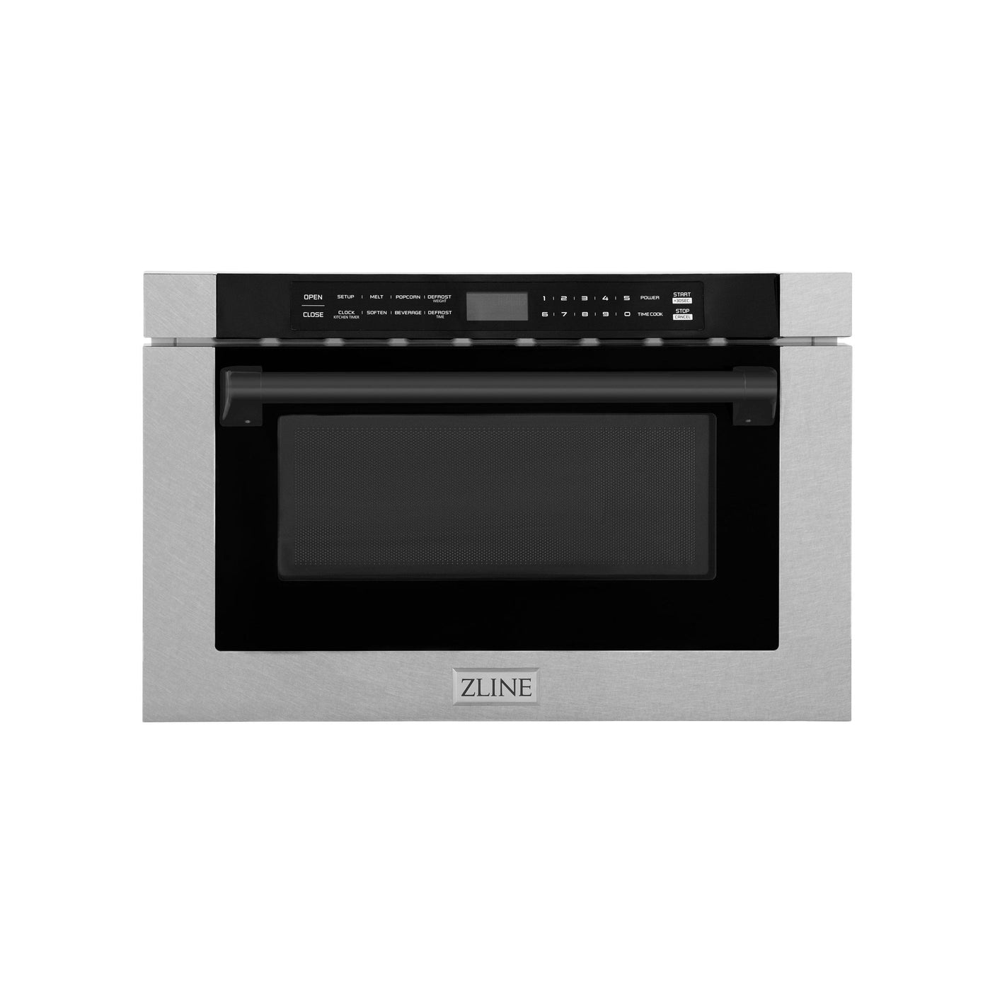 ZLINE Autograph Edition 24" 1.2 cu. ft. Built-in Microwave Drawer with Traditional Handle in DuraSnow and Matte Black (MWDZ-1-SS-H-MB)