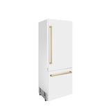 ZLINE 30" Autograph Edition 16.1 cu. ft. Built-in 2-Door Bottom Freezer Refrigerator with Internal Water and Ice Dispenser in White Matte with Champagne Bronze Accents (RBIVZ-WM-30-CB)