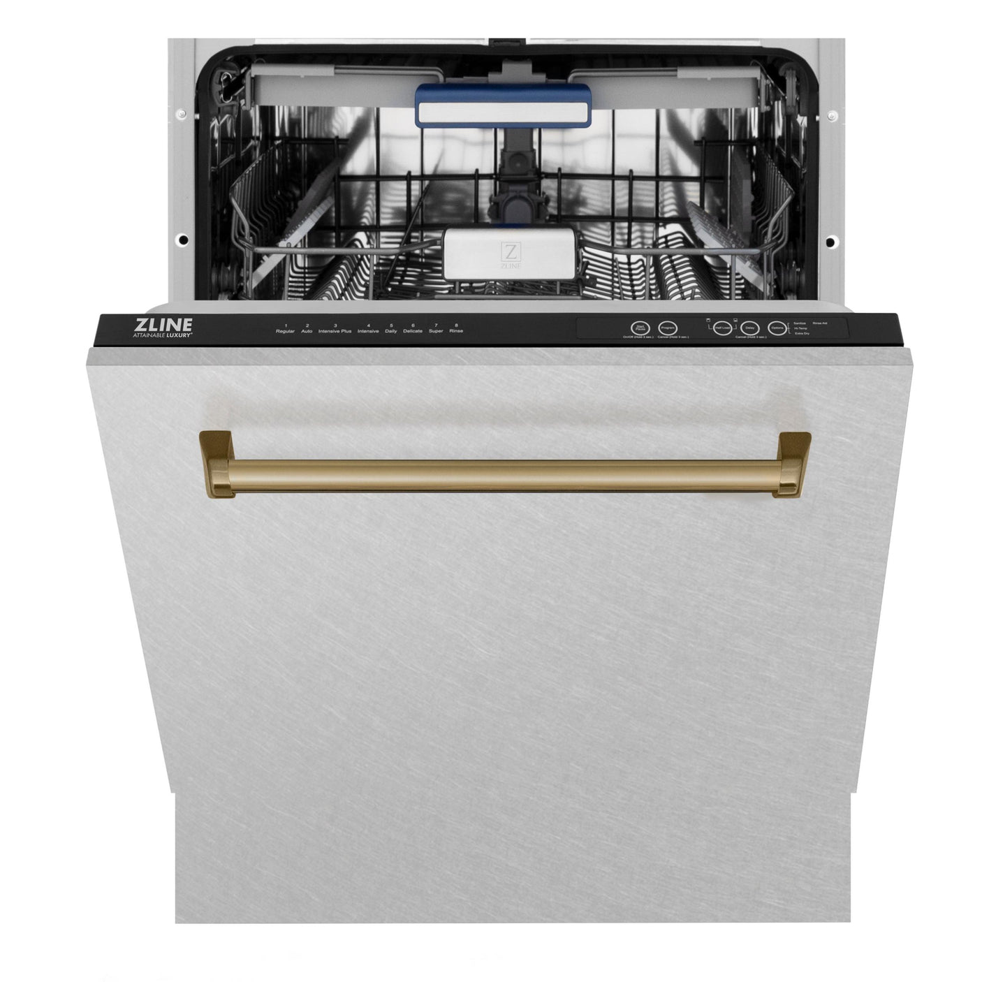 ZLINE Autograph Edition 24" 3rd Rack Top Control Tall Tub Dishwasher in DuraSnow Stainless Steel with Accent Handle, 51dBa (DWVZ-SN-24) [Color: Champagne Bronze]