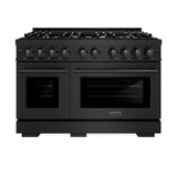 ZLINE 48 in. 6.7 cu. ft. Select Double Oven Gas Range in Black Stainless Steel with 8 Brass Burners (HGRB-BR-48)