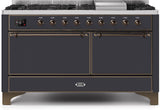 Majestic II 60 Inch Dual Fuel Natural Gas Freestanding Range in Matte Graphite with Bronze Trim