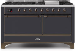 Majestic II 60 Inch Dual Fuel Natural Gas Freestanding Range in Matte Graphite with Bronze Trim