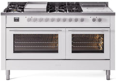 Professional Plus II 60 Inch Dual Fuel Liquid Propane Freestanding Range in White with Trim