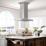 ZLINE Island Mount Range Hood in Stainless Steel with Built-in ZLINE CrownSound Bluetooth Speakers (KE2iCRN-BT)