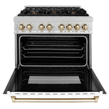 ZLINE Autograph Edition 36" 4.6 cu. ft. Dual Fuel Range with Gas Stove and Electric Oven in DuraSnow Stainless Steel with White Matte Door and Accents (RASZ-WM-36) [Color: Gold]