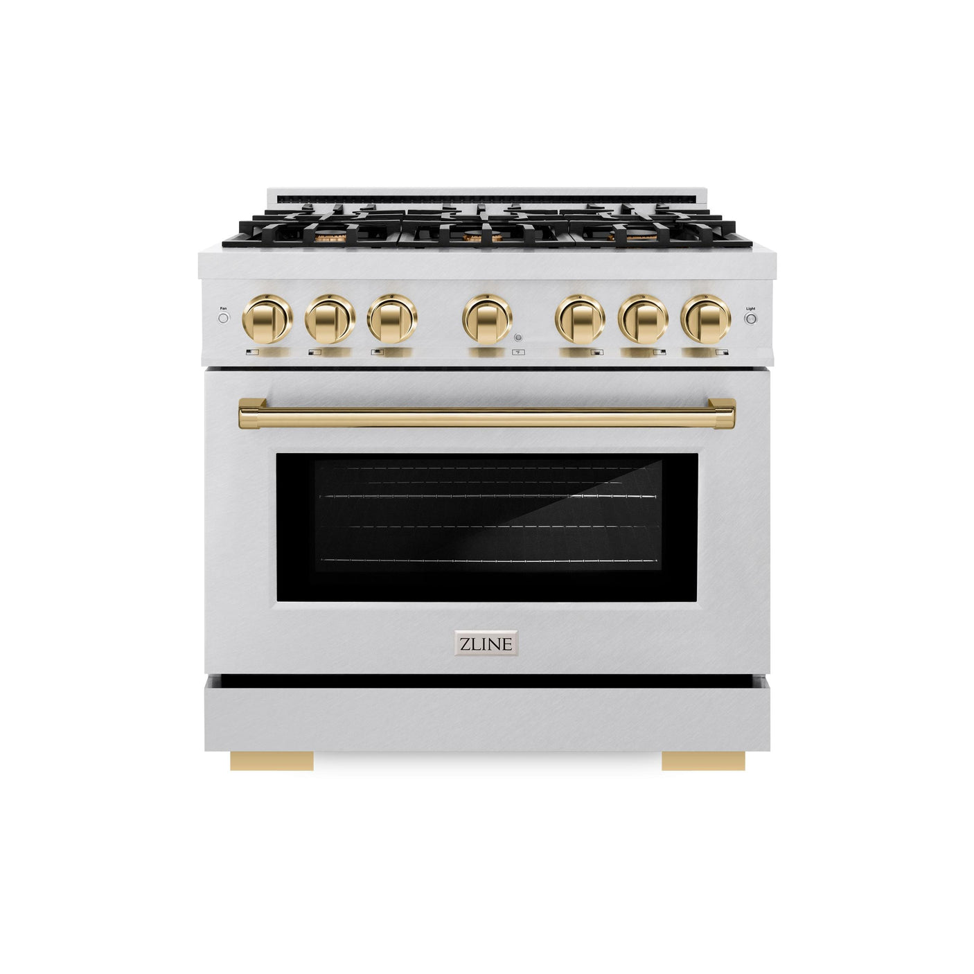 ZLINE Autograph Edition 36 in. 5.2 cu. ft. Select Gas Range with 6 Burner Cooktop and Convection Gas Oven in DuraSnow' Stainless Steel and Polished Gold Accents (HGRSZ-36-G)