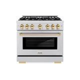 ZLINE Autograph Edition 36 in. 5.2 cu. ft. Select Gas Range with 6 Burner Cooktop and Convection Gas Oven in DuraSnow' Stainless Steel and Polished Gold Accents (HGRSZ-36-G)