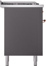 Nostalgie II 60 Inch Dual Fuel Natural Gas Freestanding Range in Matte Graphite with Copper Trim