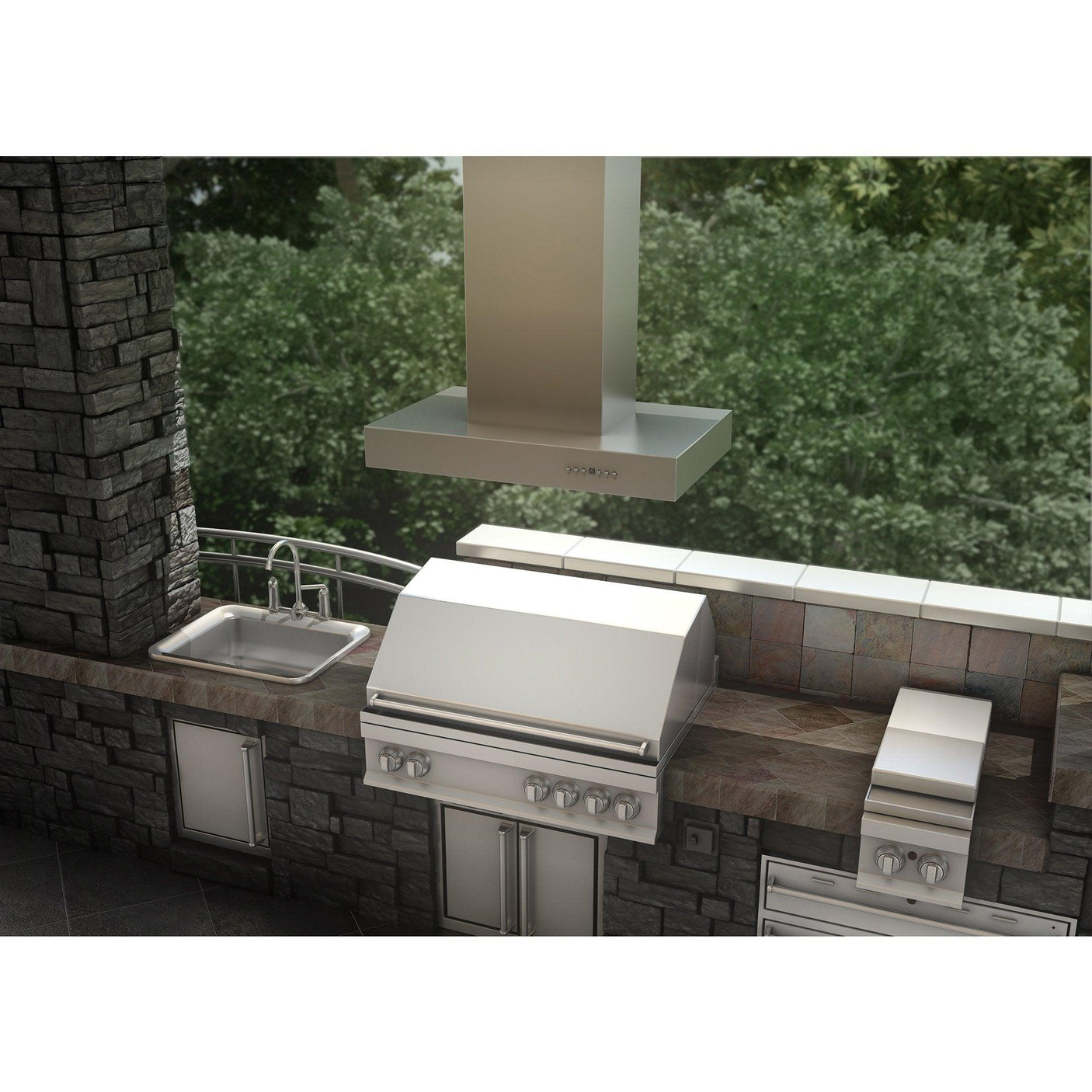 ZLINE Ducted Outdoor Island Mount Range Hood in Stainless Steel (KECOMi-304)