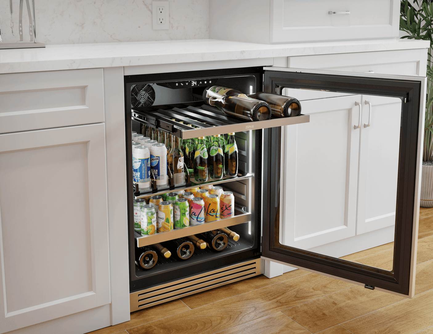 Presrv Pro Beverage Cooler, 24in Under Cabinet, SS+Glass, Reverse Door, 1 Zone