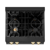 ZLINE Autograph Edition 30" Porcelain Rangetop with 4 Gas Burners in Black Stainless Steel and Polished Gold Accents (RTBZ-30-G)