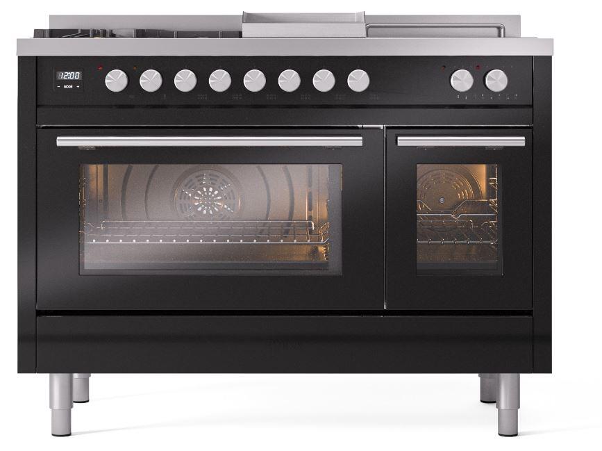 Professional Plus II 48 Inch Dual Fuel Liquid Propane Freestanding Range in Glossy Black with Trim