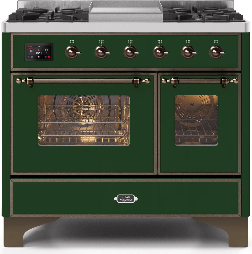 Majestic II 40 Inch Dual Fuel Natural Gas Freestanding Range in Emerald Green with Bronze Trim