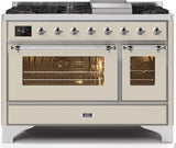 Majestic II 48 Inch Dual Fuel Natural Gas Freestanding Range in Antique White with Chrome Trim