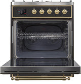 Majestic II 30 Inch Dual Fuel Liquid Propane Freestanding Range in Glossy Black with Brass Trim