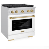 ZLINE Autograph Edition 30 in. 4.2 cu. ft. 4 Burner Gas Range with Convection Gas Oven in Stainless Steel with White Matte Door and Polished Gold Accents (SGRZ-WM-30-G)