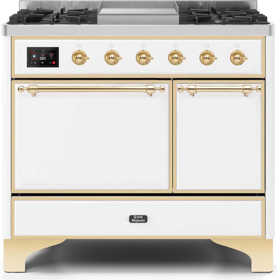 Majestic II 40 Inch Dual Fuel Liquid Propane Freestanding Range in White with Brass Trim