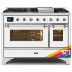 ILVE Majestic II 48 UM12FDNS3RAC Freestanding Dual Fuel Range with 8 Sealed Burners Yes Double Oven with Triple Glass Door in RAL Color with Chrome knobs