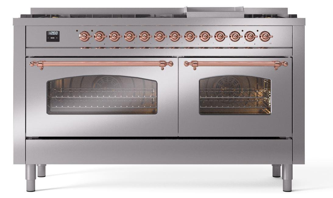 Nostalgie II 60 Inch Dual Fuel Liquid Propane Freestanding Range in Stainless Steel with Copper Trim