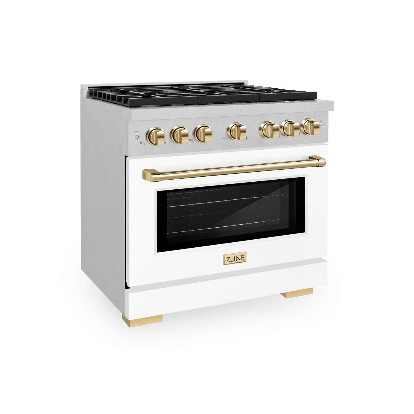 ZLINE Autograph Edition 36 in. 5.2 cu. ft. 6 Burner Gas Range with Convection Gas Oven in DuraSnow' Stainless Steel with White Matte Door and Polished Gold Accents (SGRSZ-WM-36-G)