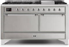 Majestic II 60 Inch Dual Fuel Natural Gas Freestanding Range in Stainless Steel with Chrome Trim