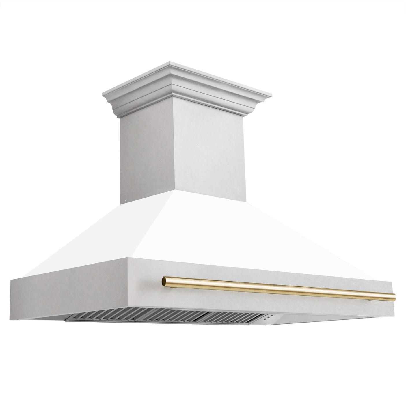 48 in. ZLINE Autograph Edition DuraSnow Stainless Steel Range Hood with White Matte Shell and Accented Handle (8654SNZ-WM48) [Color: Gold]