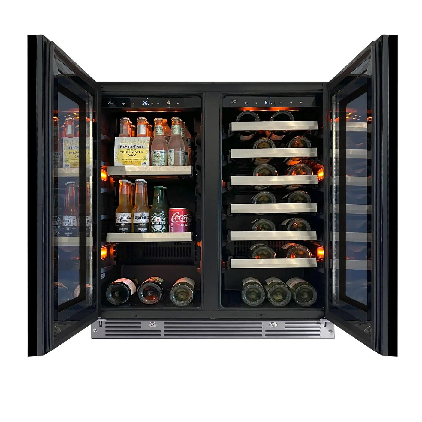 30" Beverage/Wine Double Door Black Glass Finish