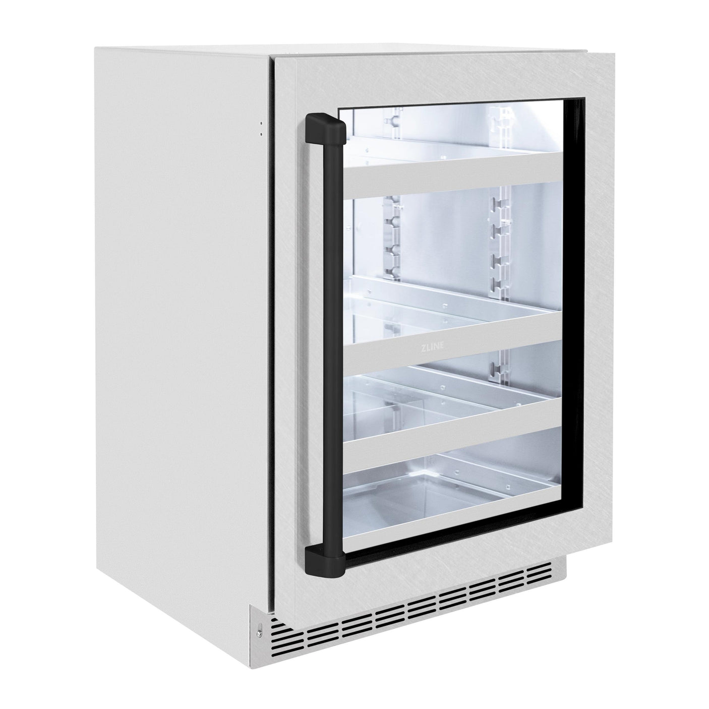 ZLINE Autograph Edition 24 in. Touchstone 151 Can Beverage Fridge With DuraSnow' Stainless Steel Glass Door And Matte Black Handle (RBSOZ-SN-24-MB)