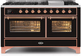 Majestic II 60 Inch Dual Fuel Liquid Propane Freestanding Range in Glossy Black with Copper Trim