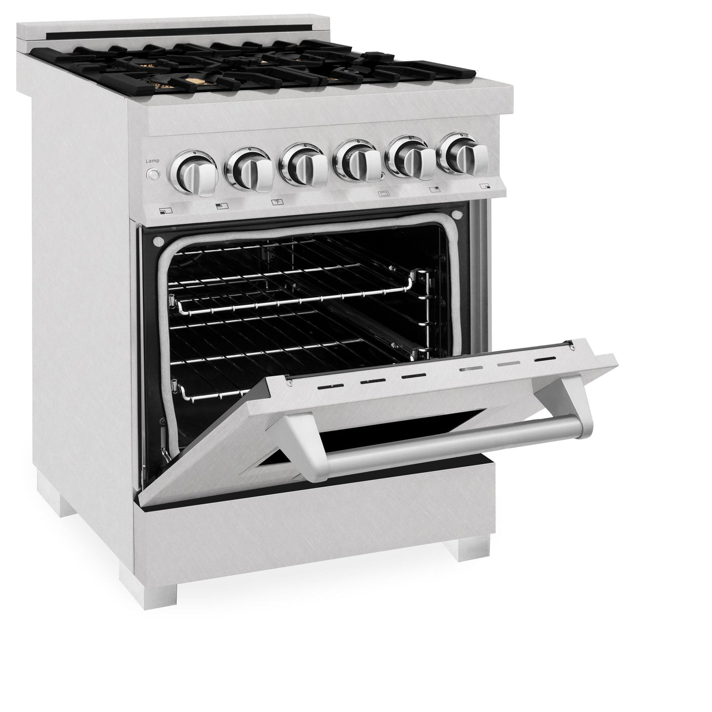 ZLINE 24 in. Professional Dual Fuel Range in DuraSnow Stainless Steel with Color Door Options (RAS-SN-24) [Color: DuraSnow With Brass Burners]