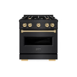 ZLINE Autograph Edition 30 in. 4.2 cu. ft. Classic Dual Fuel Range with 4 Burner Gas Cooktop and Electric Convection Oven in Black Stainless Steel with Champagne Bronze Accents (CDRBZ-30-CB)