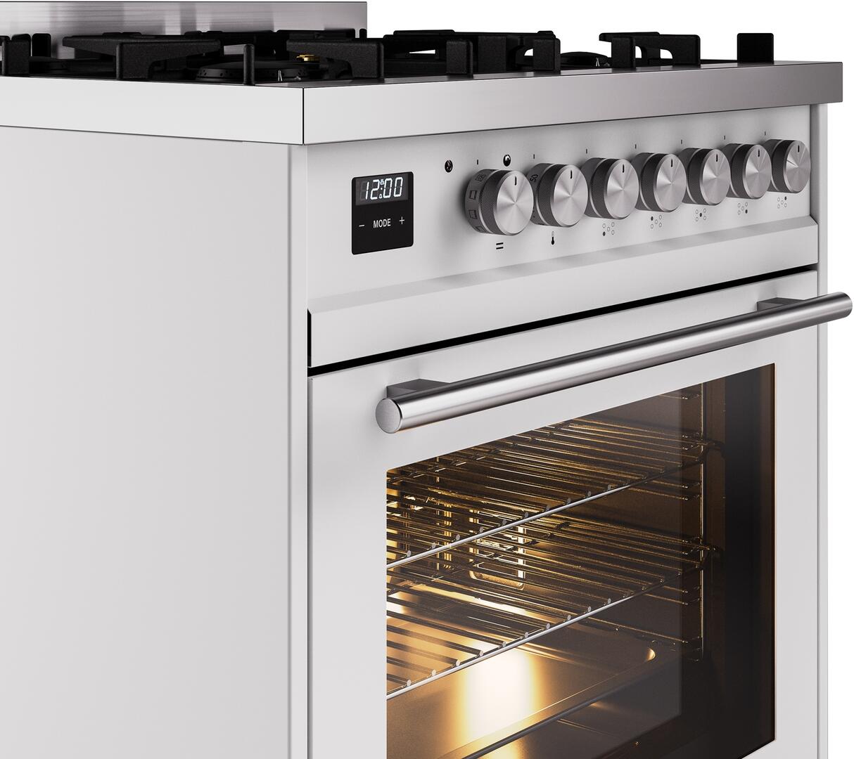 Professional Plus II 30 Inch Dual Fuel Natural Gas Freestanding Range in White with Trim