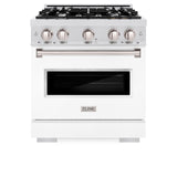 ZLINE 30 in. 4.2 cu. ft. Classic Dual Fuel Range with 4 Burner Gas Cooktop and Electric Convection Oven in DuraSnow' Stainless Steel with White Matte Door (CDRS-WM-30)