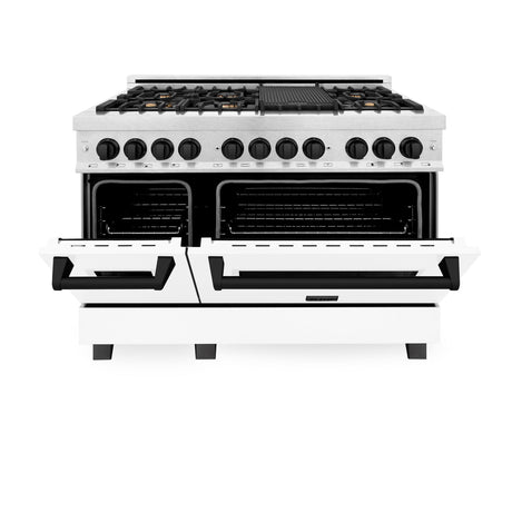 ZLINE Autograph Edition 48" 6.0 cu. ft. Dual Fuel Range with Gas Stove and Electric Oven in DuraSnow Stainless Steel with White Matte Door with Accents (RASZ-WM-48) [Color: Matte Black]