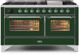 Majestic II 60 Inch Dual Fuel Liquid Propane Freestanding Range in Emerald Green with Chrome Trim