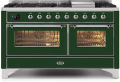 Majestic II 60 Inch Dual Fuel Liquid Propane Freestanding Range in Emerald Green with Chrome Trim