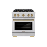 ZLINE Autograph Edition 30 in. 4.2 cu. ft. Select Dual Fuel Range with 4 Burner Gas Cooktop and Electric Convection Oven in Stainless Steel with Champagne Bronze Accents (HDRZ-30-CB)